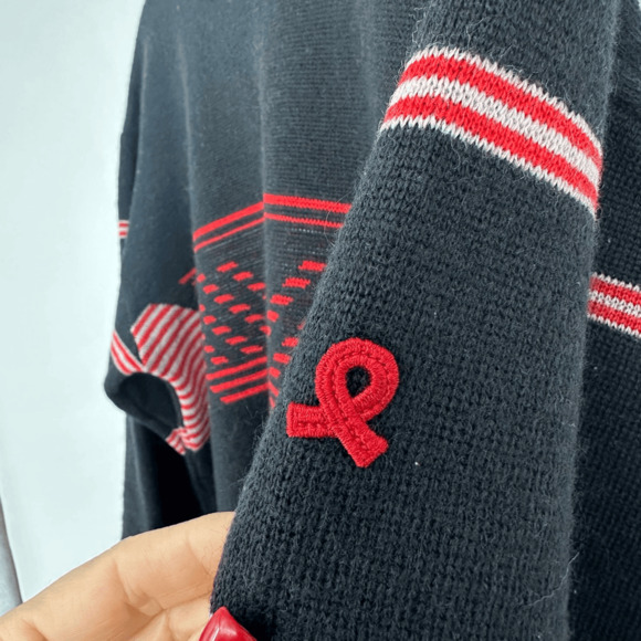 Vintage 80s Demetre Mens M Ski Sweater Wool Black Red Diamond Retro Preppy - Picture 9 of 12